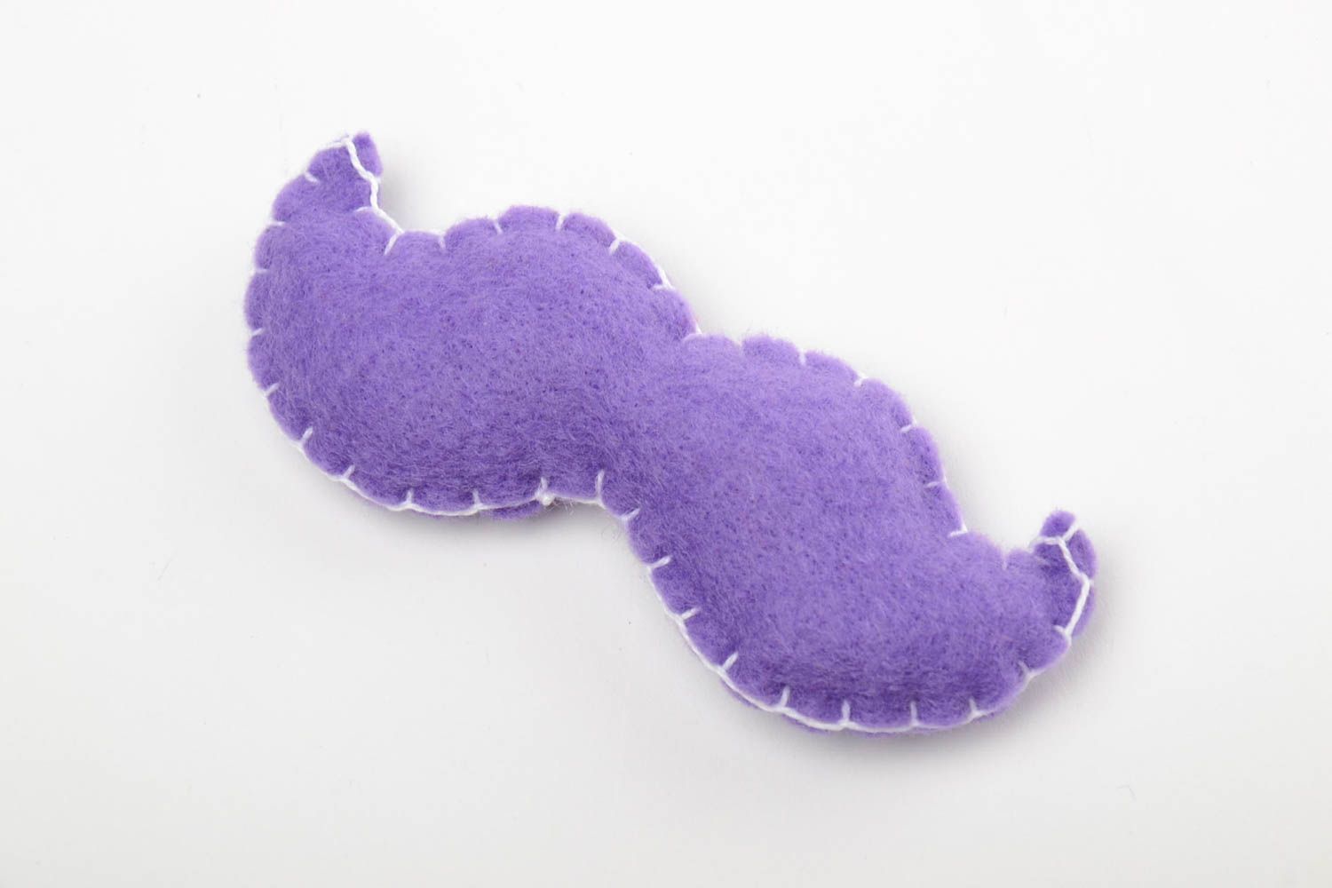 Handmade funny small soft toy fridge magnet sewn of felt violet mustache photo 2