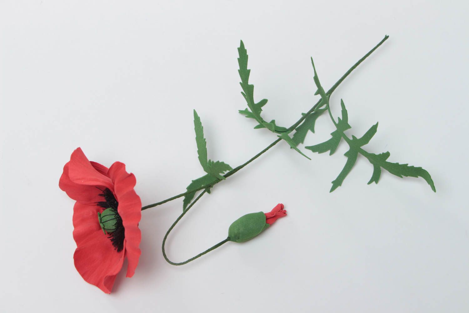 Fleur décorative en foamiran faite main originale en forme de coquelicot rouge photo 3