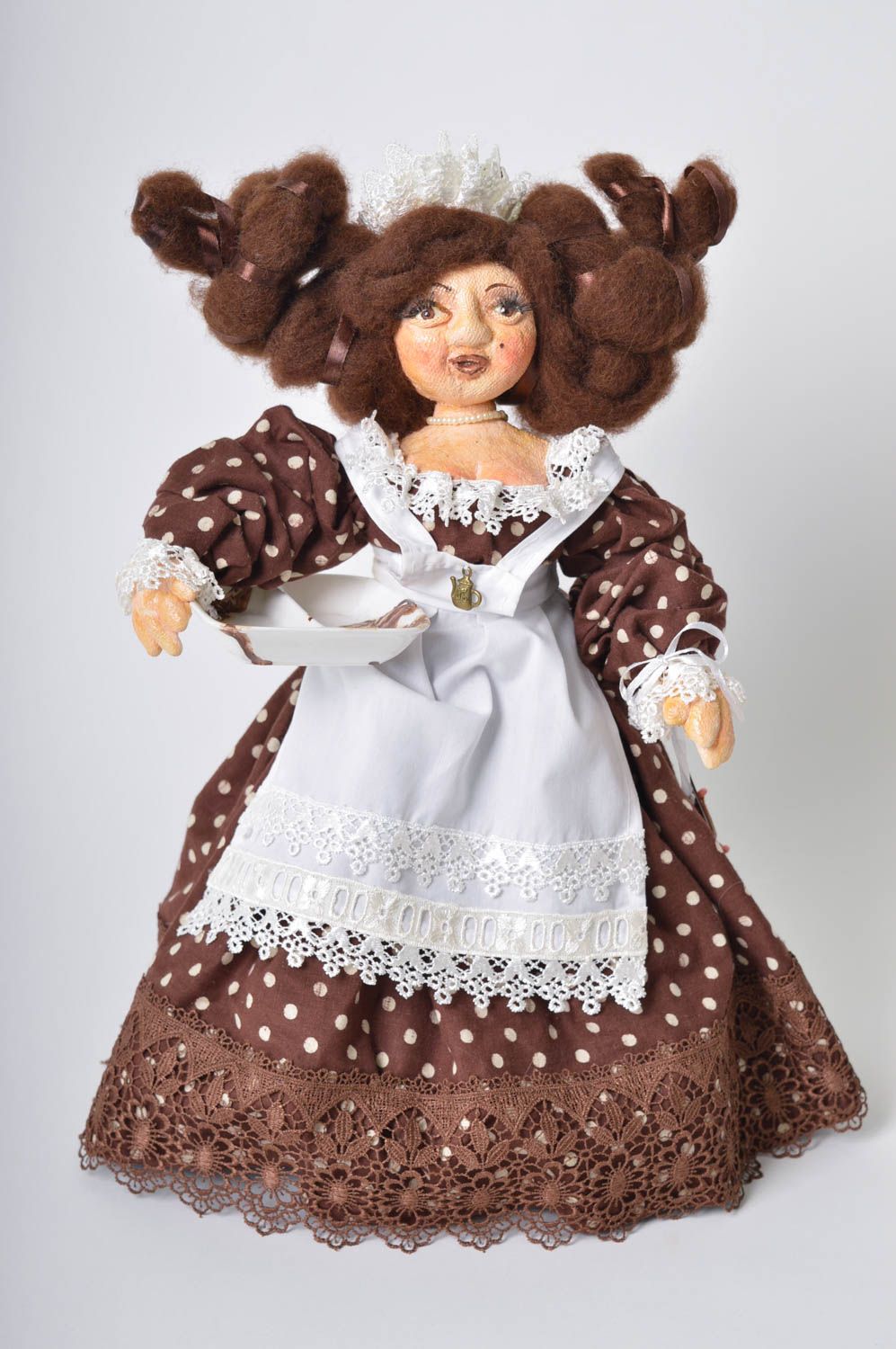 Кукла из ткани и глины кукла ручной работы мягкая кукла красивая небольшая фото 4