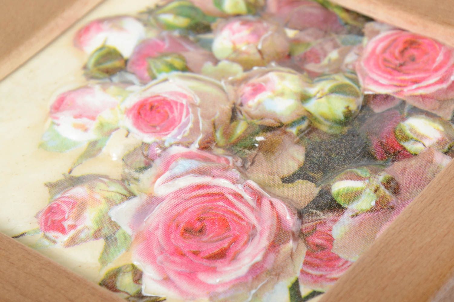Petit Tableau carré fait main avec fleurs roses Décoration maison design photo 3