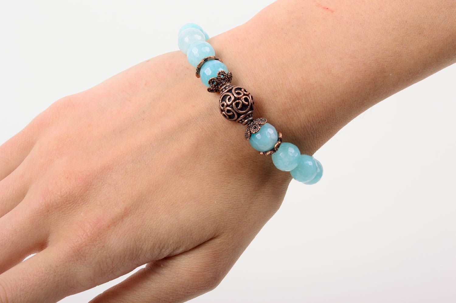Bracelet pierres naturelles bleu Bijou fait main Cadeau femme original élégant photo 2