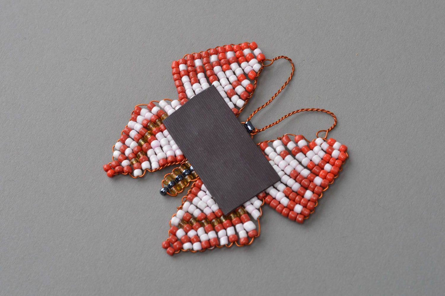 Schmetterling Magnet aus Glasperlen für Kühlschrank rot weiß handgemacht schön foto 4