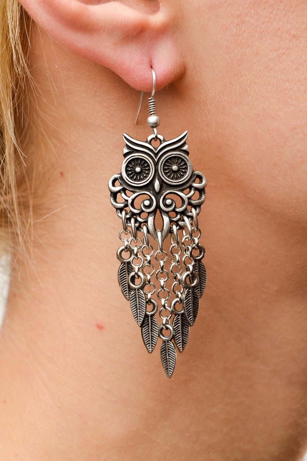 Women metal accessories long handmade earrings owl fashion gift for girls photo 2