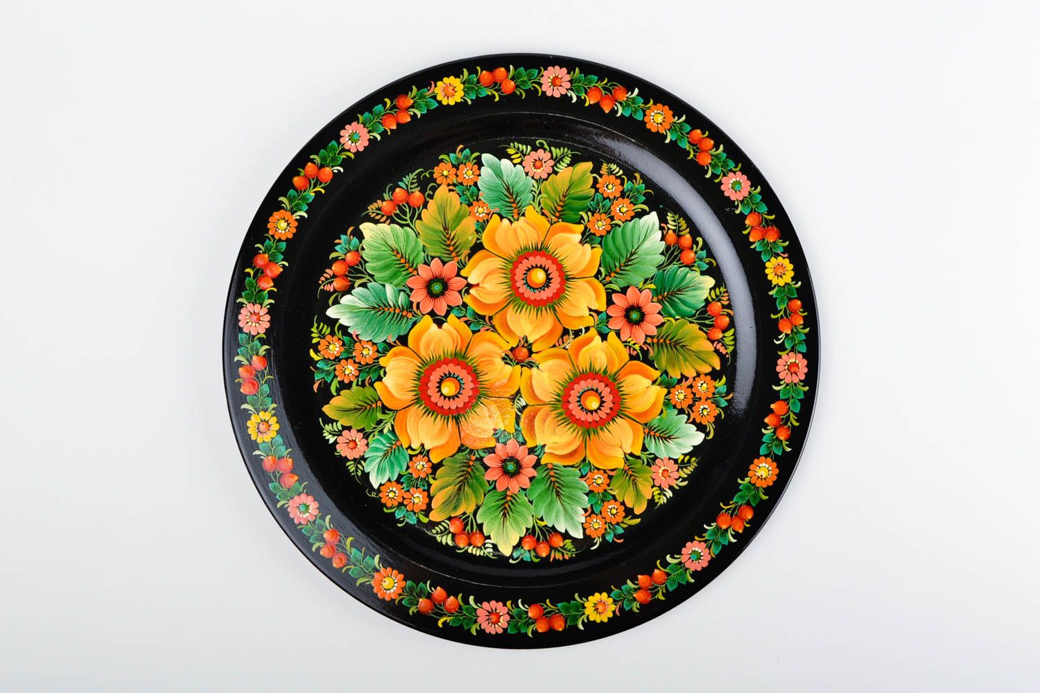 Декор на стену хэнд мэйд круглая черная декоративная тарелка расписная посуда фото 4