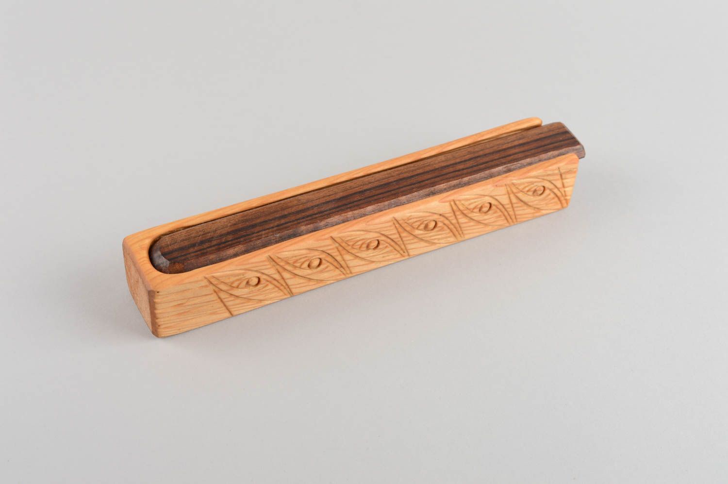 Handgemachter schöner Designer Holz Federkasten für Stifte Pinseln Etui in Braun foto 2