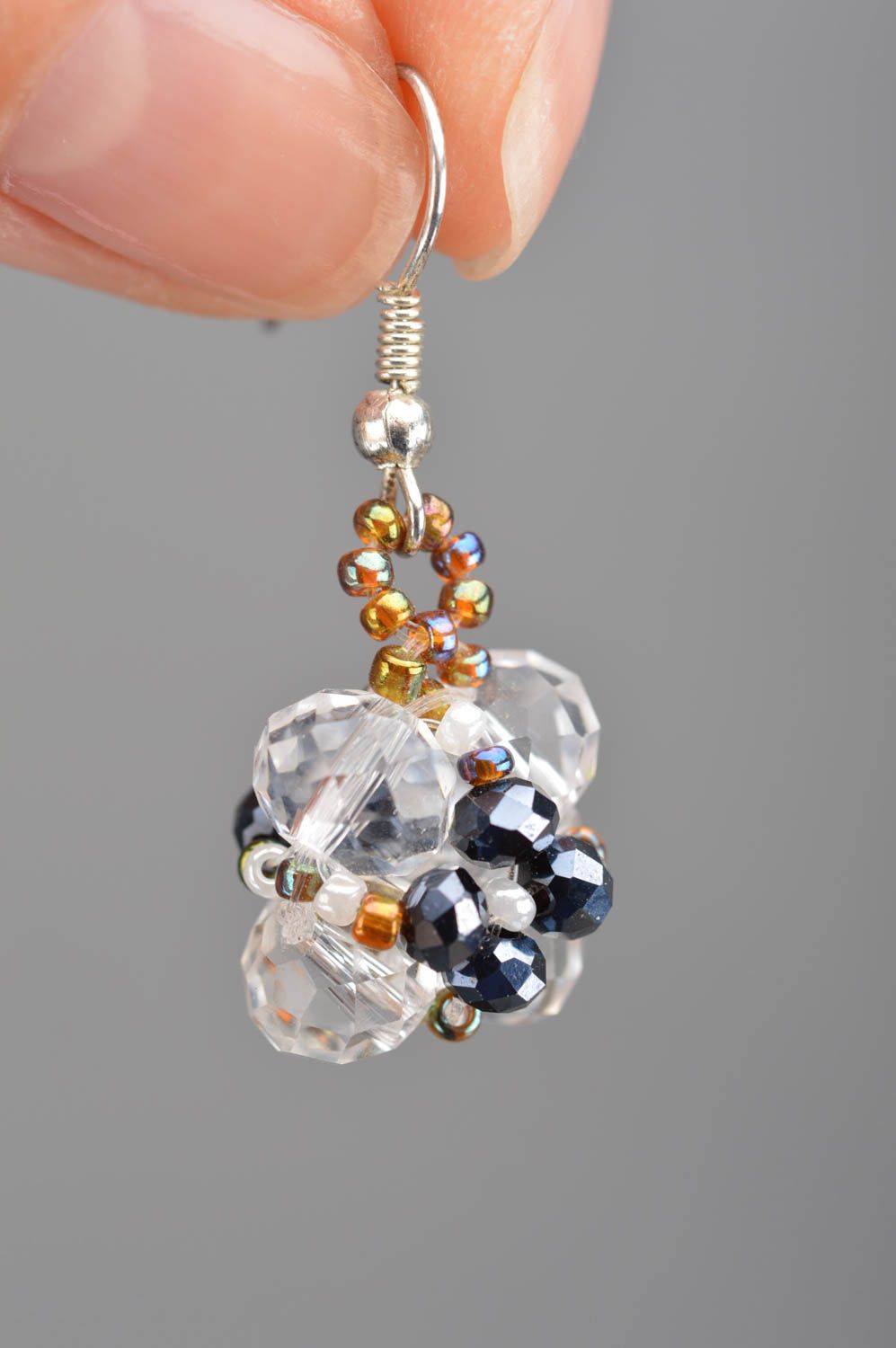 Earrings made of beads and crystal handmade designer beautiful evening jewelry photo 3