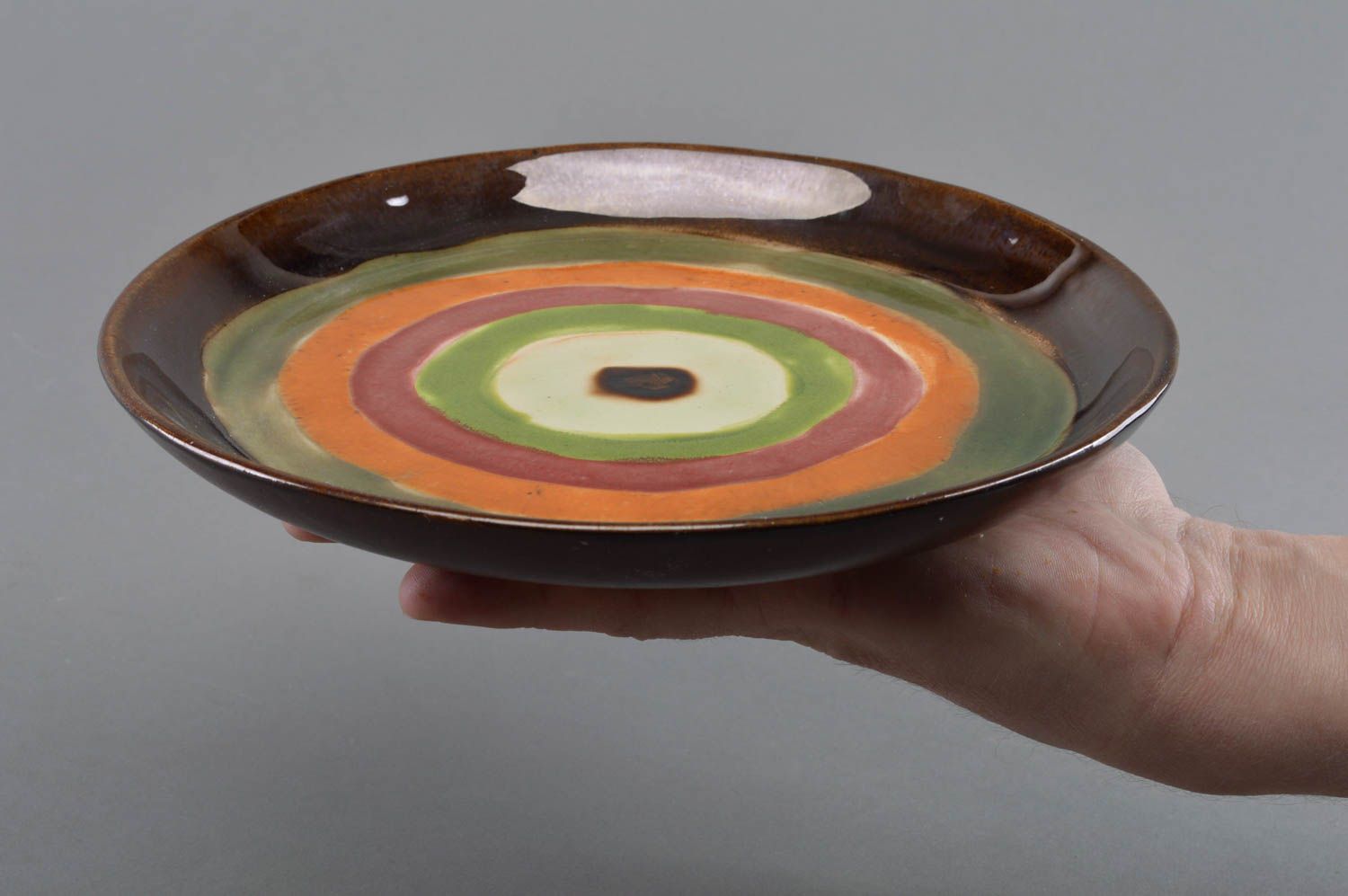 Десертная фарфоровая тарелка плоская яркая красивая стильная ручной работы фото 4