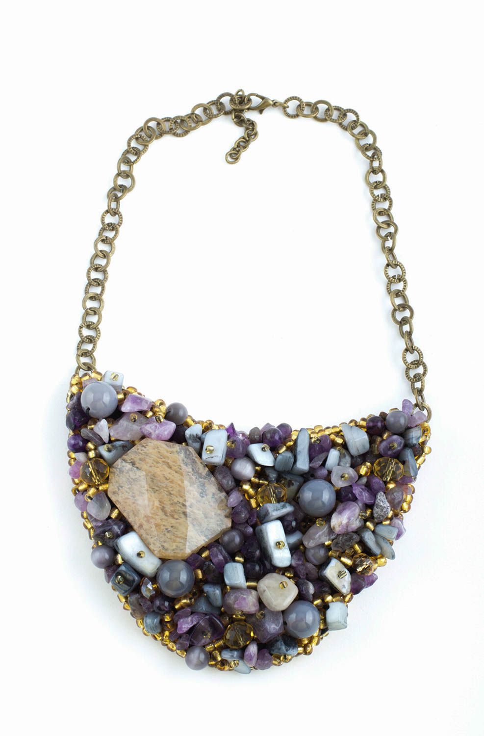 Handmade unusual necklace elegant evening necklace jewelry with natural stone photo 3