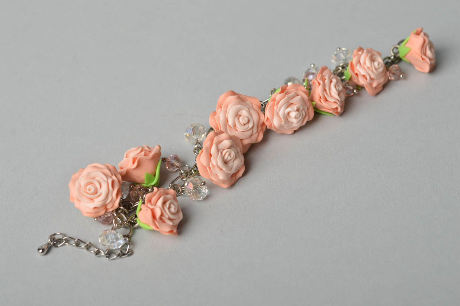 Bracelet fleurs Bijou fait main en pâte polymère sur chaîne Cadeau pour femme photo 3
