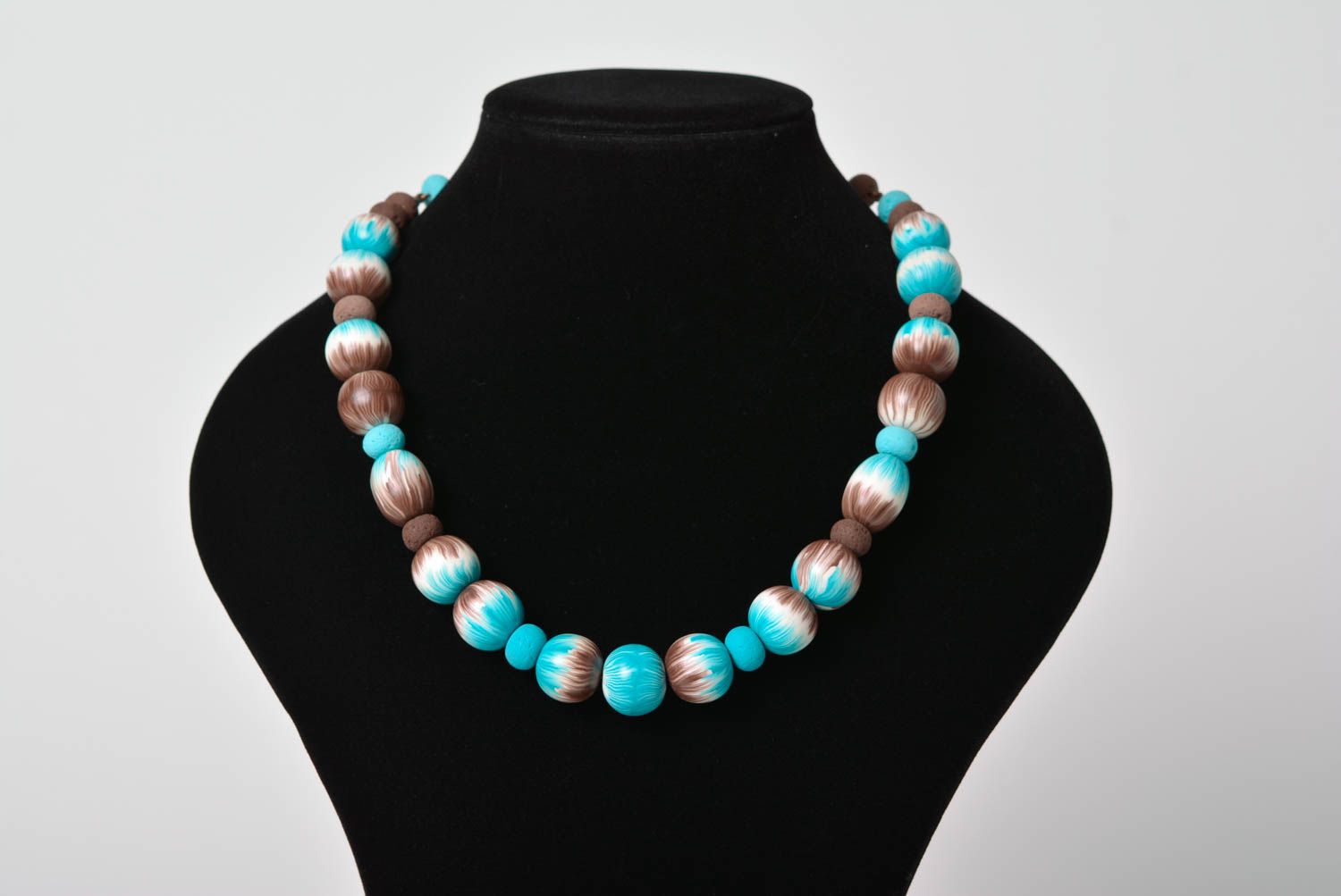 Beautiful handmade women's stylish polymer clay bead necklace photo 2