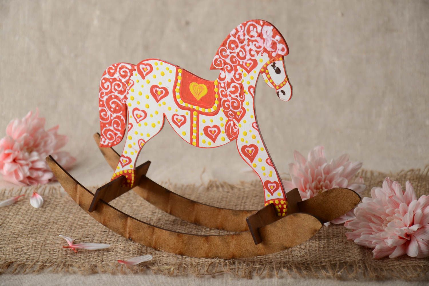 Small handmade painted plywood toy rocking horse for children photo 1
