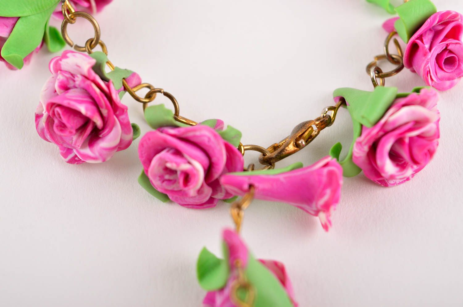 Pink roses flower chain charm bracelet personalized photo 3
