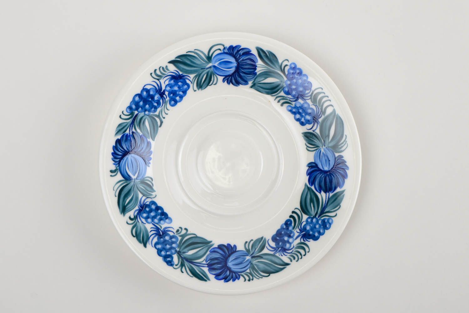 Soucoupe ronde Petite assiette fait main céramique blanc bleu Service vaisselle photo 3