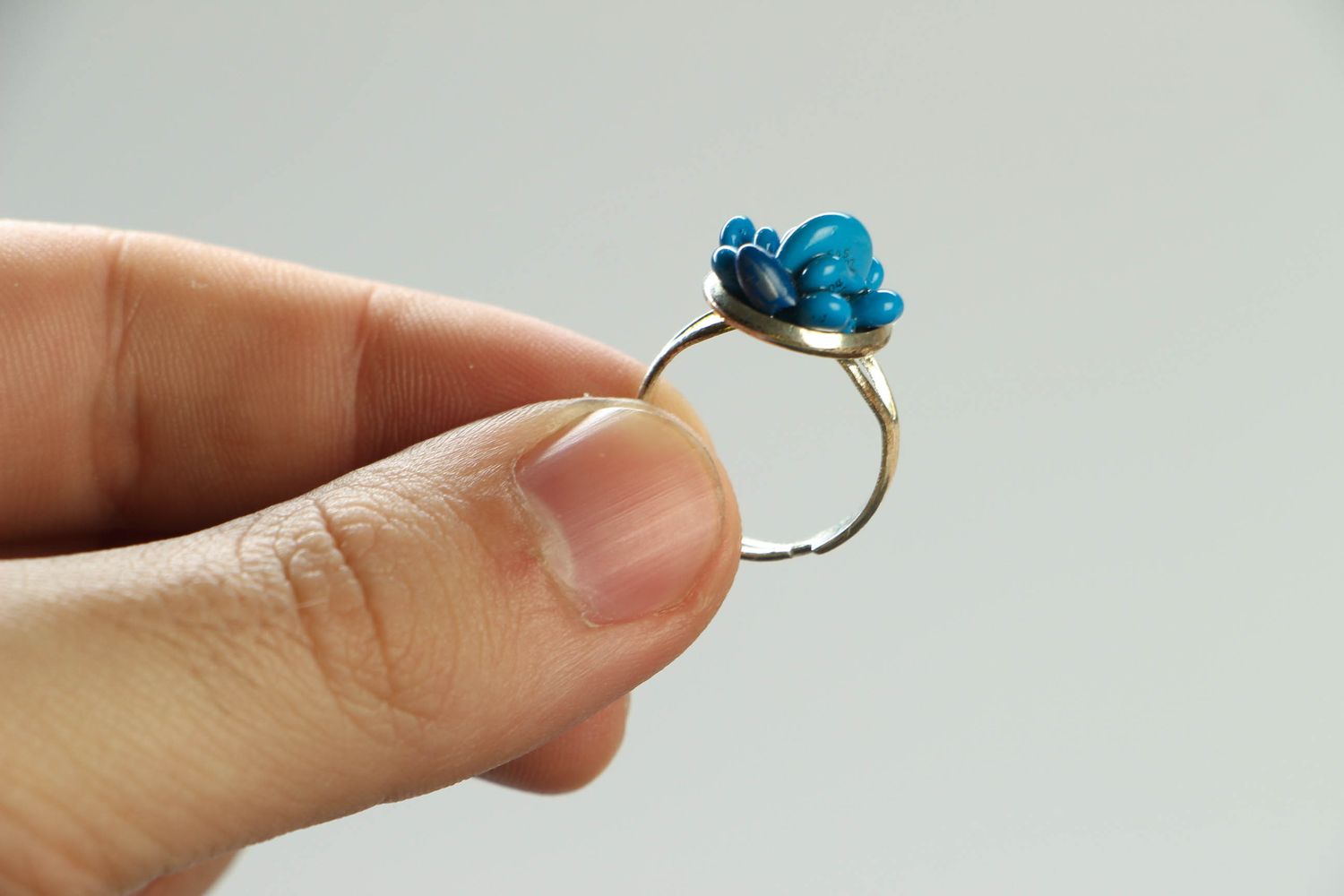 Кольцо металлическое в стиле киберпанк синее фото 4