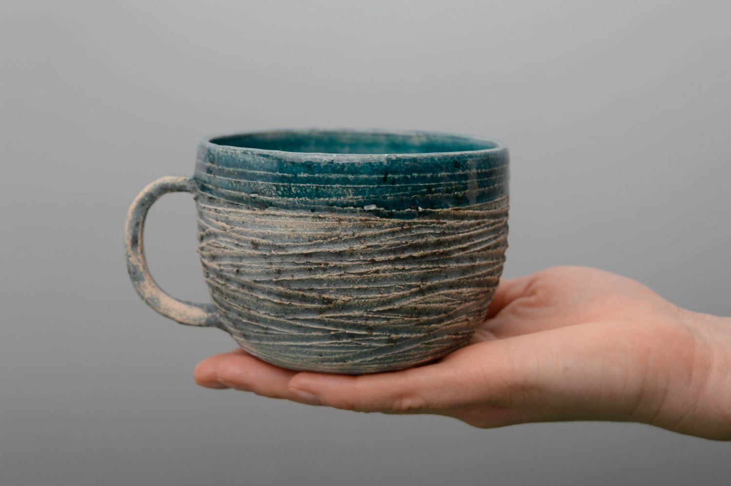 Art ceramic malachite glazed 8 oz teacup with handle photo 3