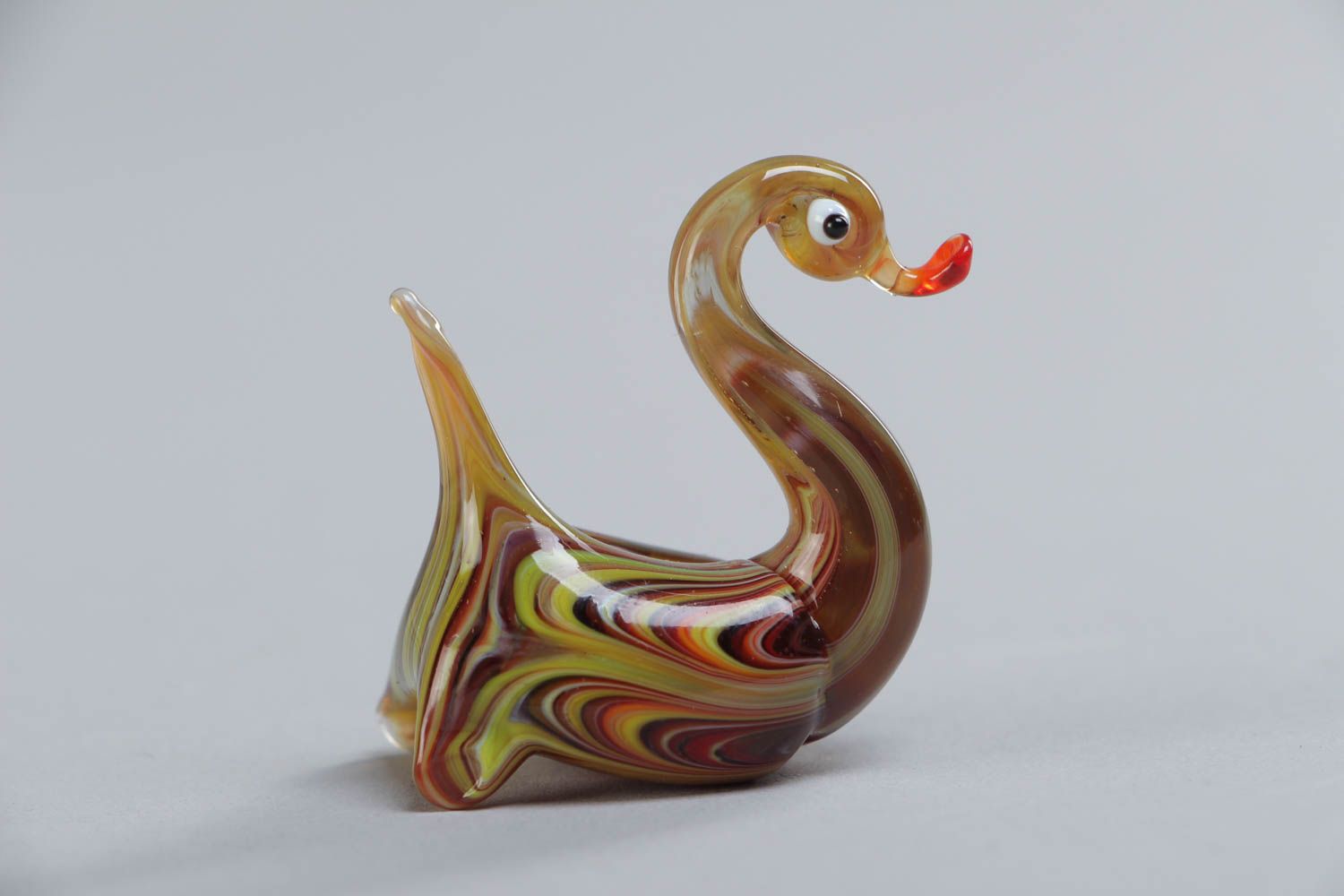 Figura de cristal artesanal lampwork cisne marrón en miniatura foto 2