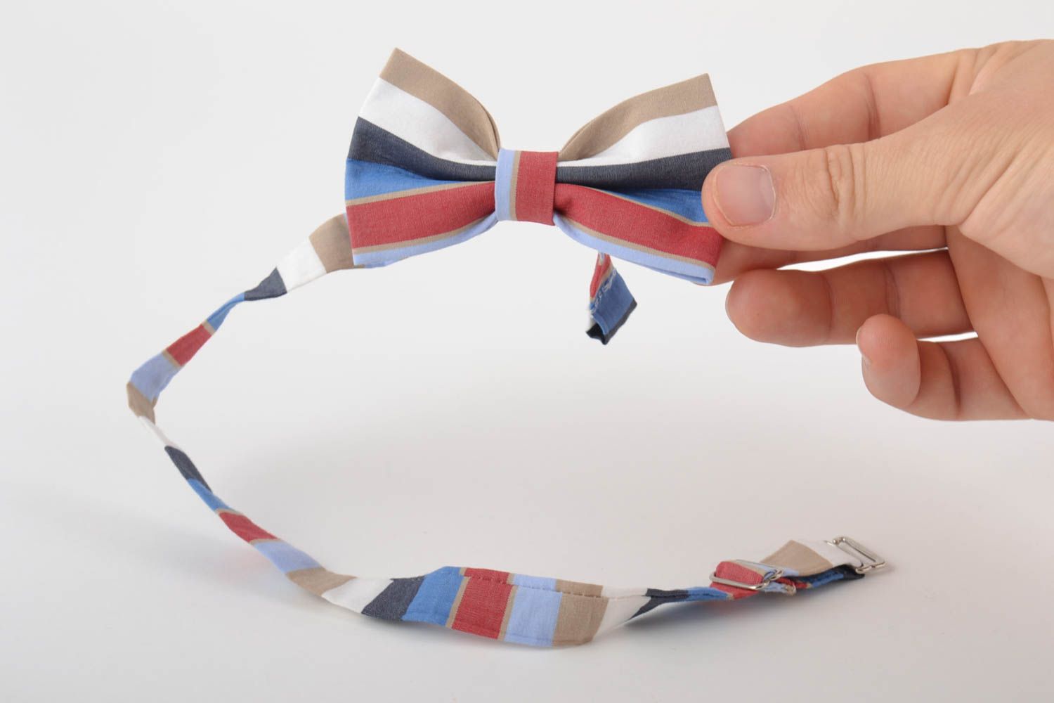 Unusual stylish handmade children's striped fabric bow tie photo 5