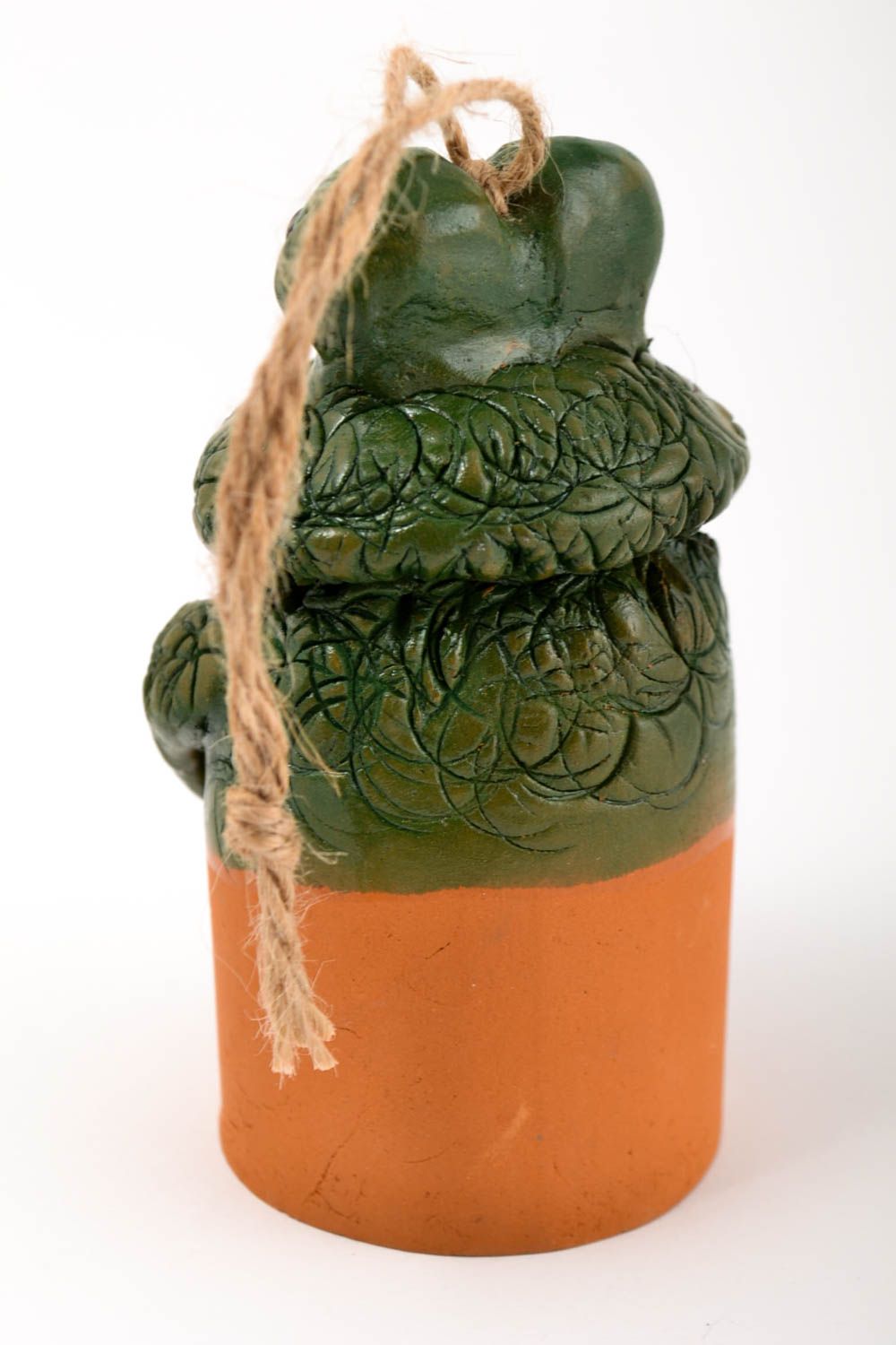 Cloche sonnette Déco maison fait main Suspension décorative grenouille argile photo 4