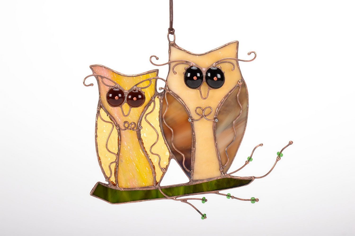 Interior stained glass pendant Couple of owls photo 3