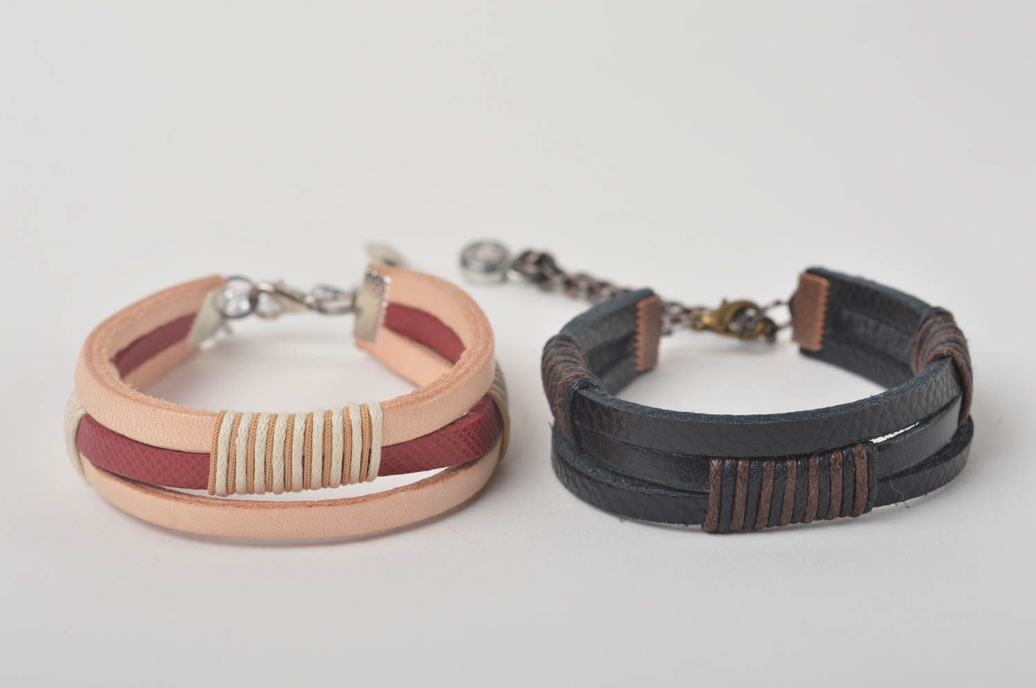 Bracelets cuir 2 Bijoux fait main originaux Accessoires cuir cadeau femme photo 3