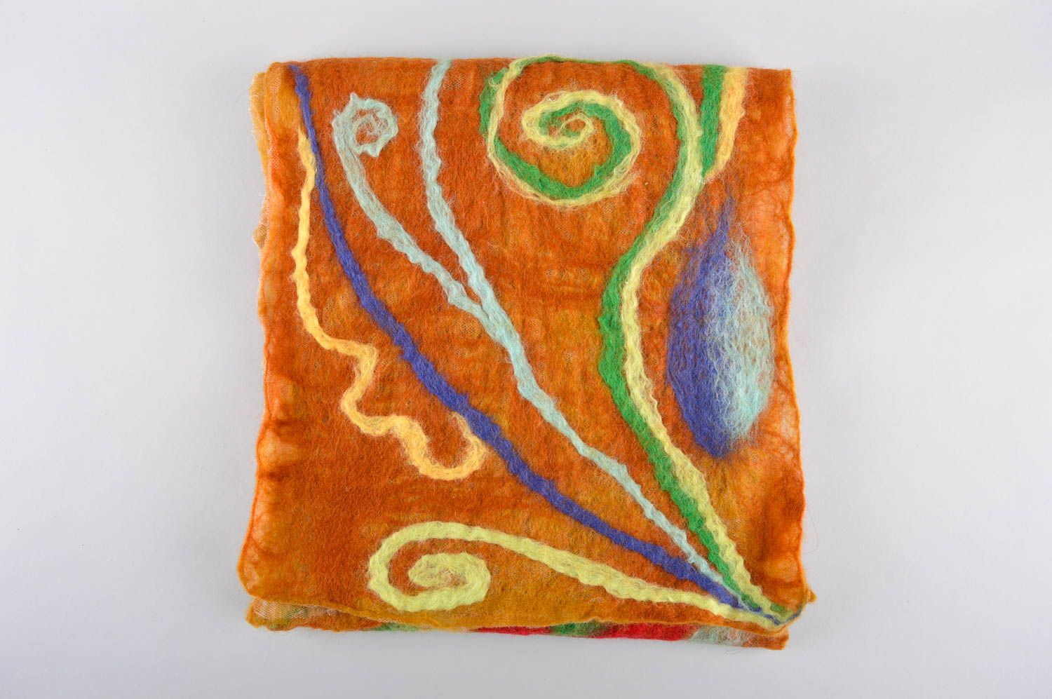 Écharpe orange faite main Châle en laine feutrée à motif Cadeau femme original photo 4