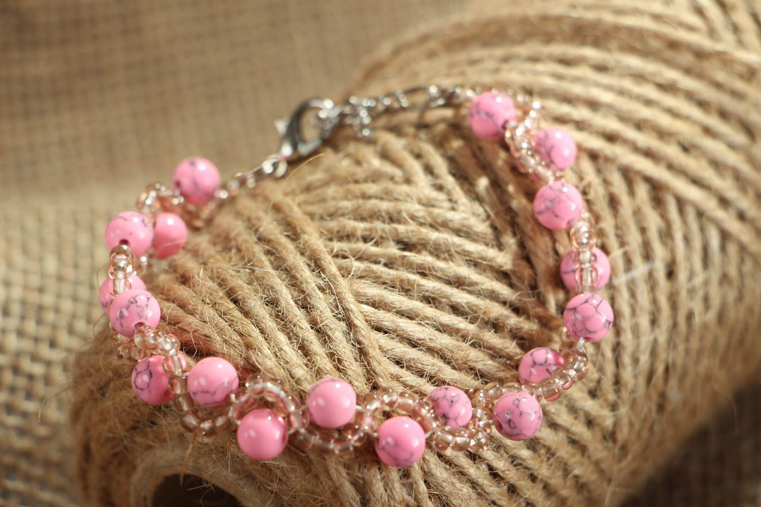 Pink bracelet with natural stones photo 4