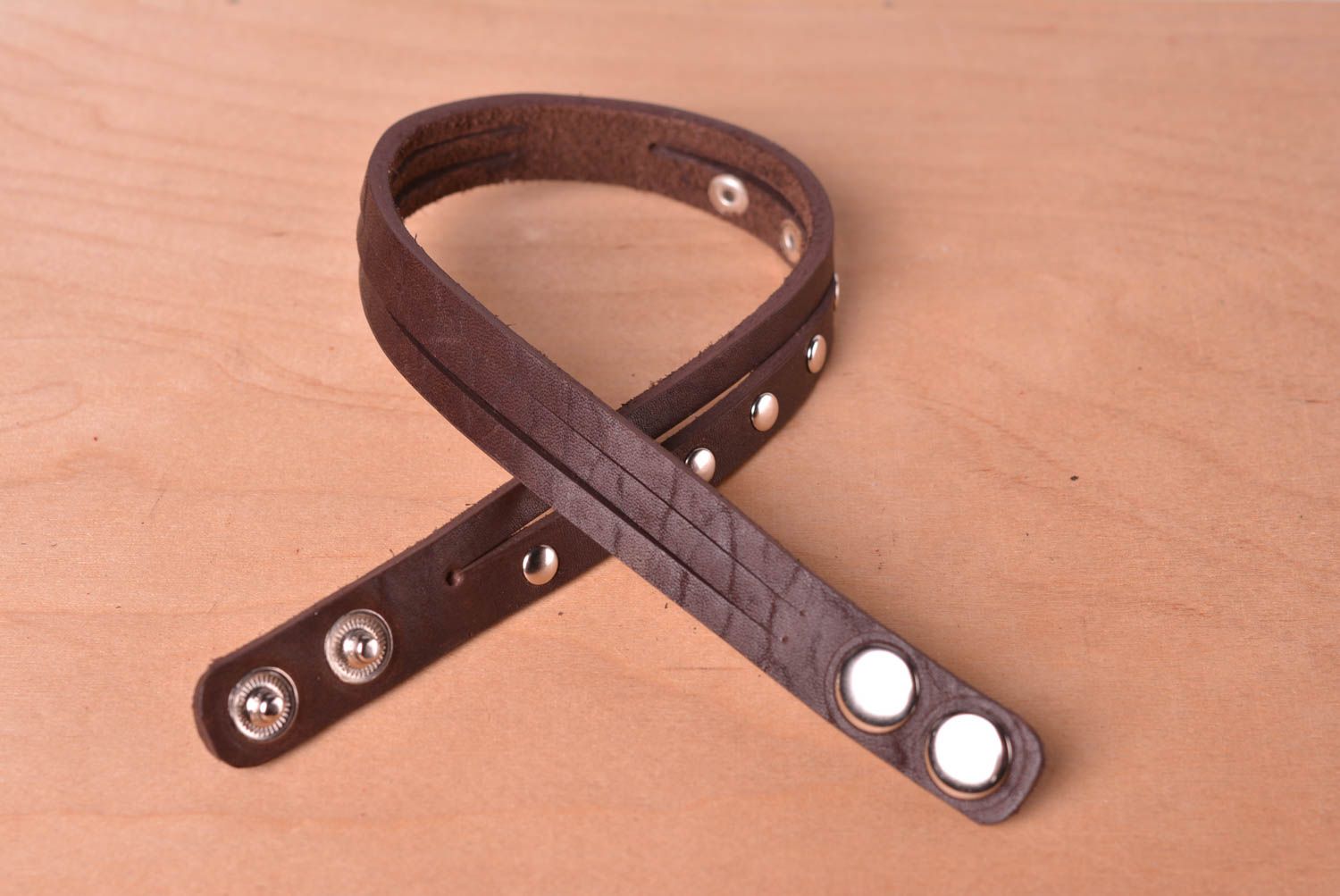 Handmade brown leather bracelet unusual wrist accessory casual style bracelet photo 3