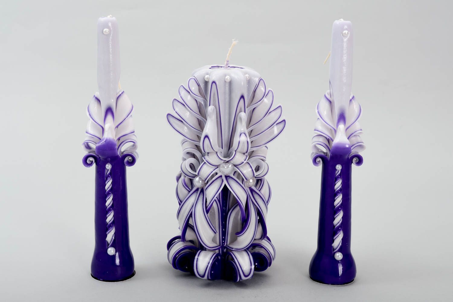 Резные свечи ручной работы венчальные свечи аксессуары для свадьбы лиловые фото 4