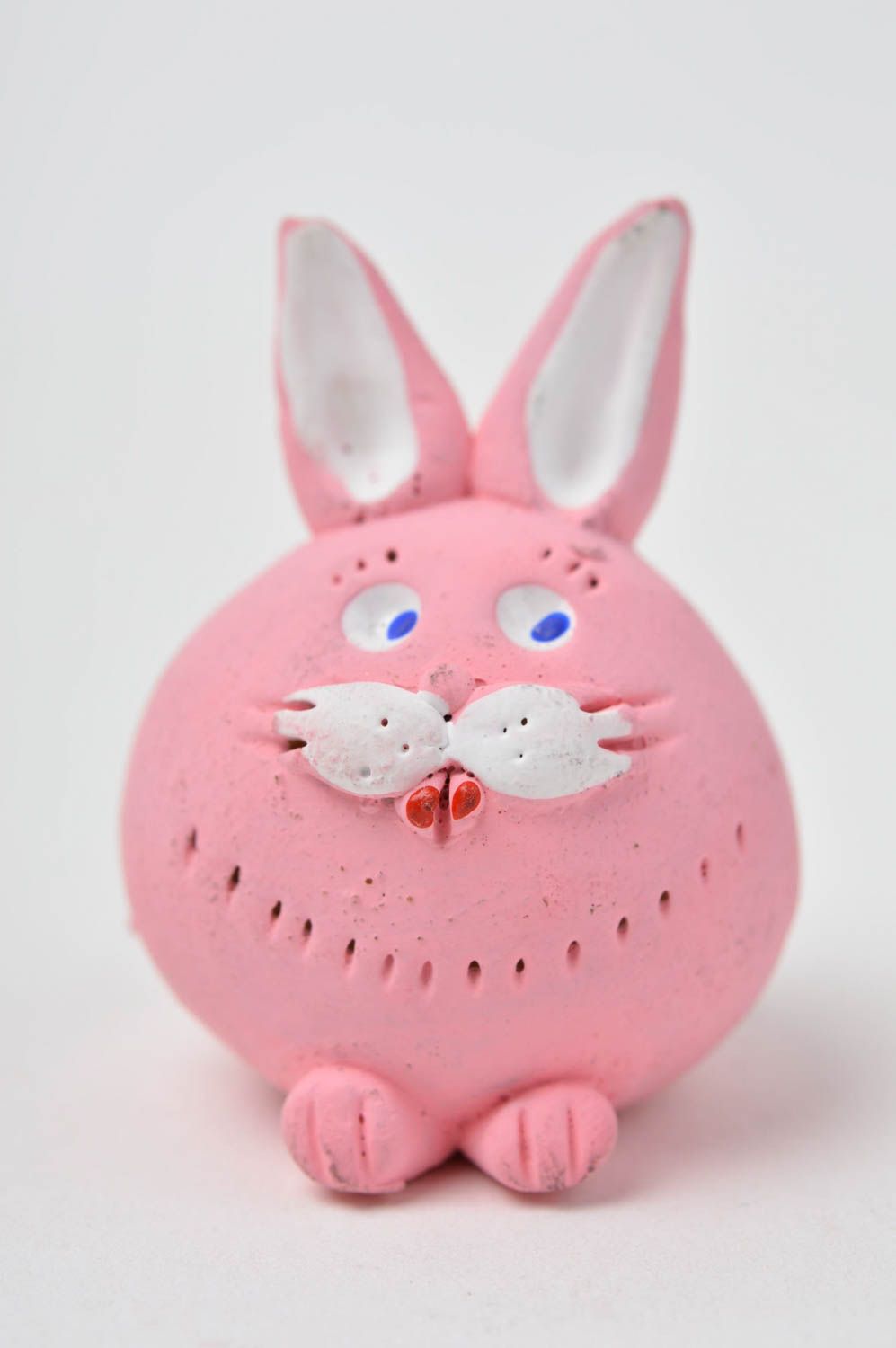Визитница ручной работы кролик керамический декор настольная подставка розовая фото 2