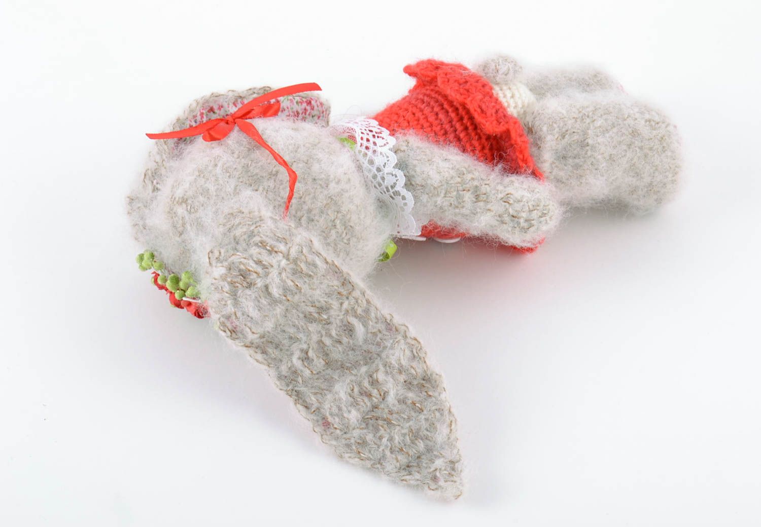 Petit jouet décoratif tricoté en laine fait main original pour enfant Lapin photo 5