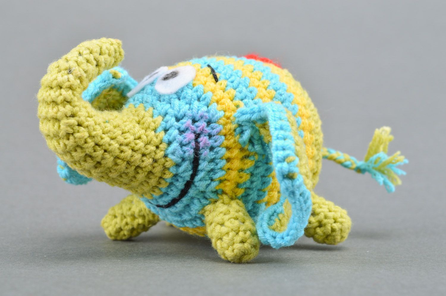 Handmade children's soft toy crochet of half-woolen threads Elephant with Heart photo 2
