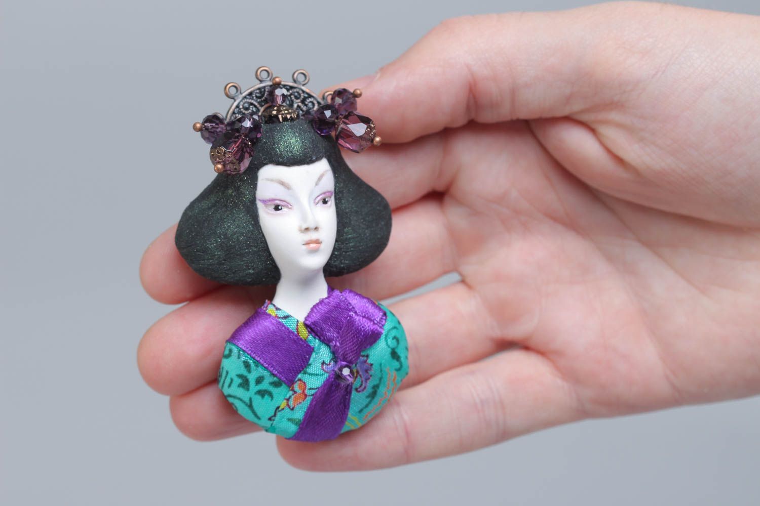 Handcrafted designer bright brooch made of polymer clay for women photo 5