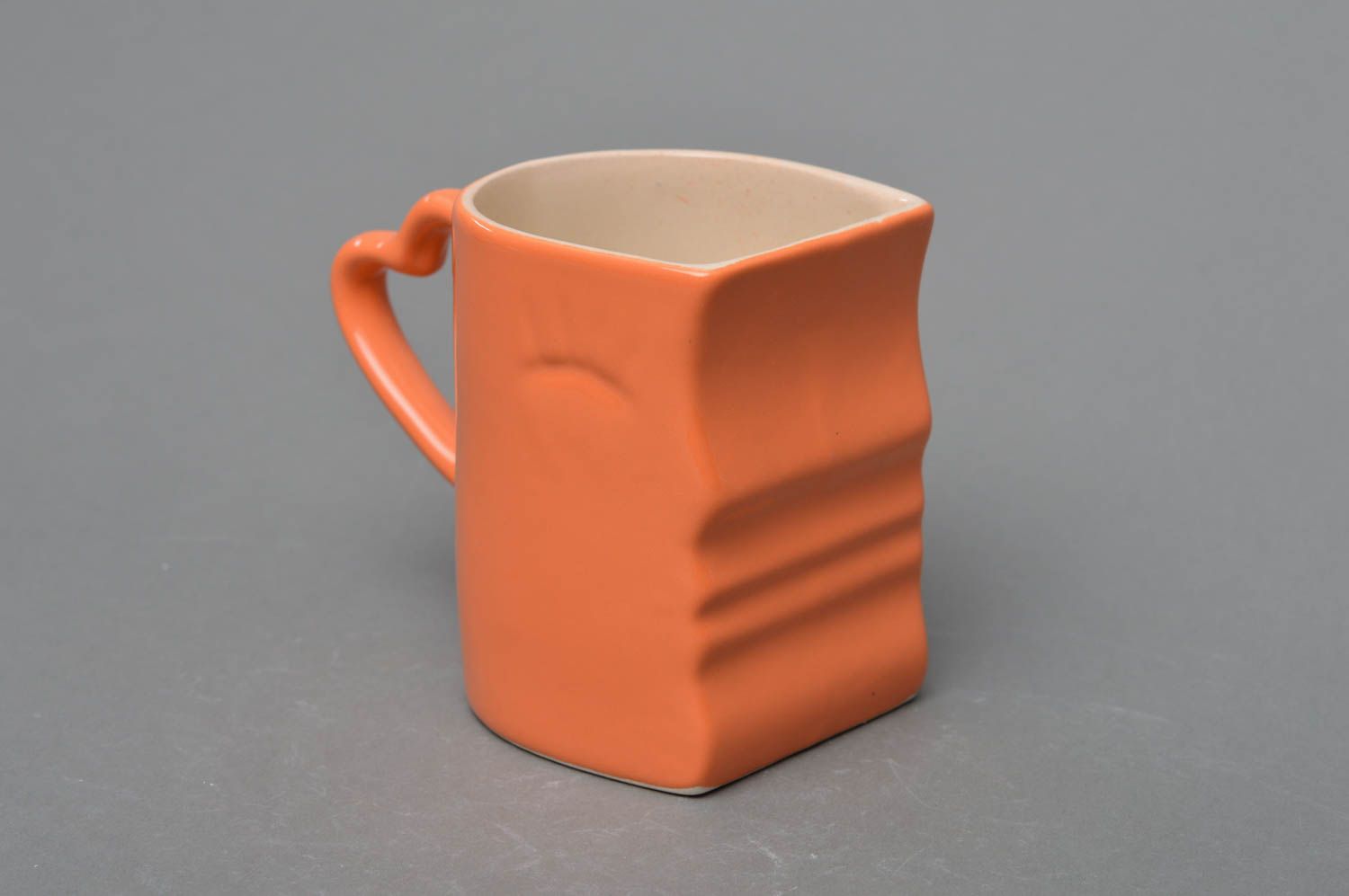 8 oz orange color square porcelain tea cup with handle and no pattern photo 1
