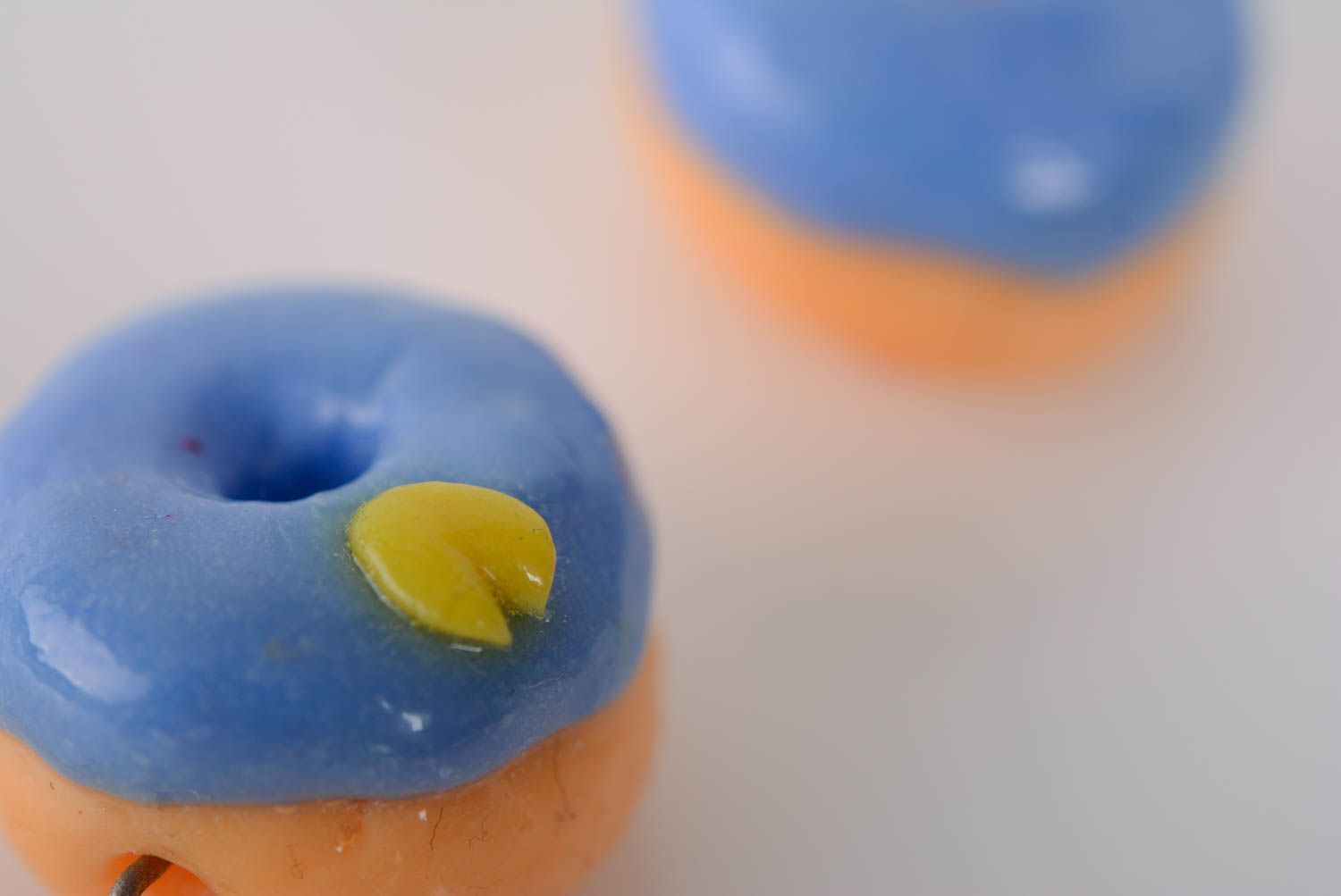 Lovely earrings with charms made of polymer clay blue donuts handmade plastic jewelry photo 3