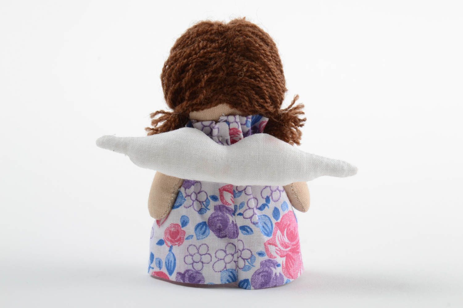 Авторская тканевая кукла маленькая в цветочном платье из хлопка ручной работы фото 4