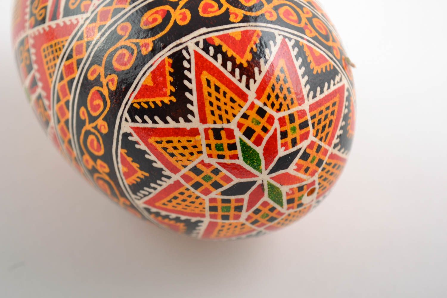 Handmade decorative Easter goose egg painted with acrylics in ethnic style photo 4