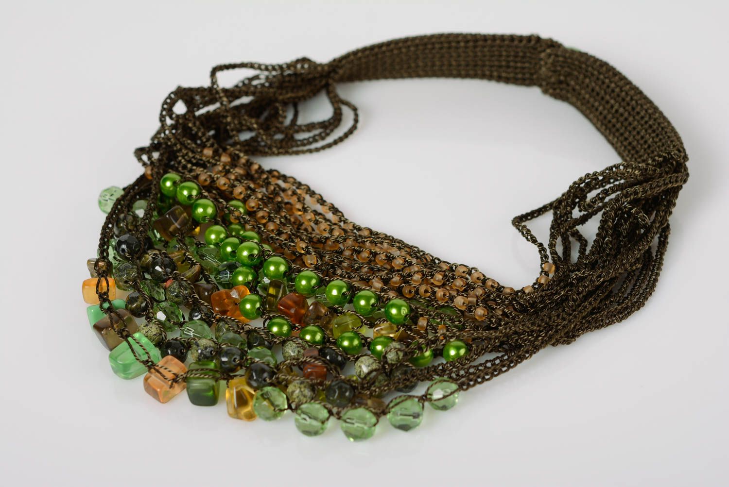 Beautiful handmade green crochet beaded necklace Queen of Swamps photo 1