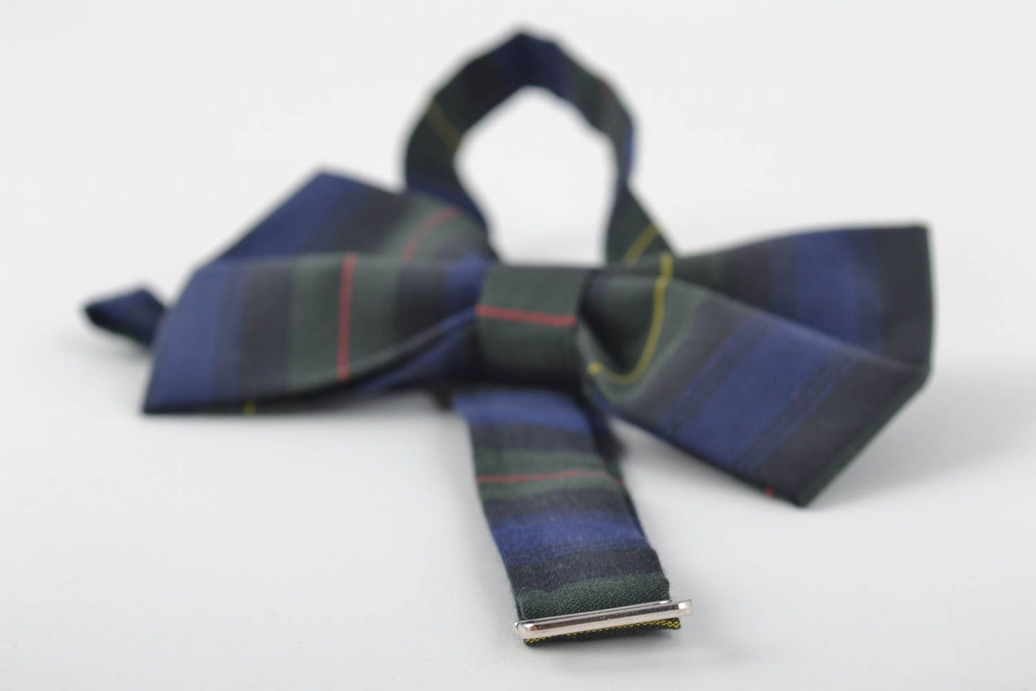 Unusual beautiful handmade designer striped fabric bow tie of dark color photo 5