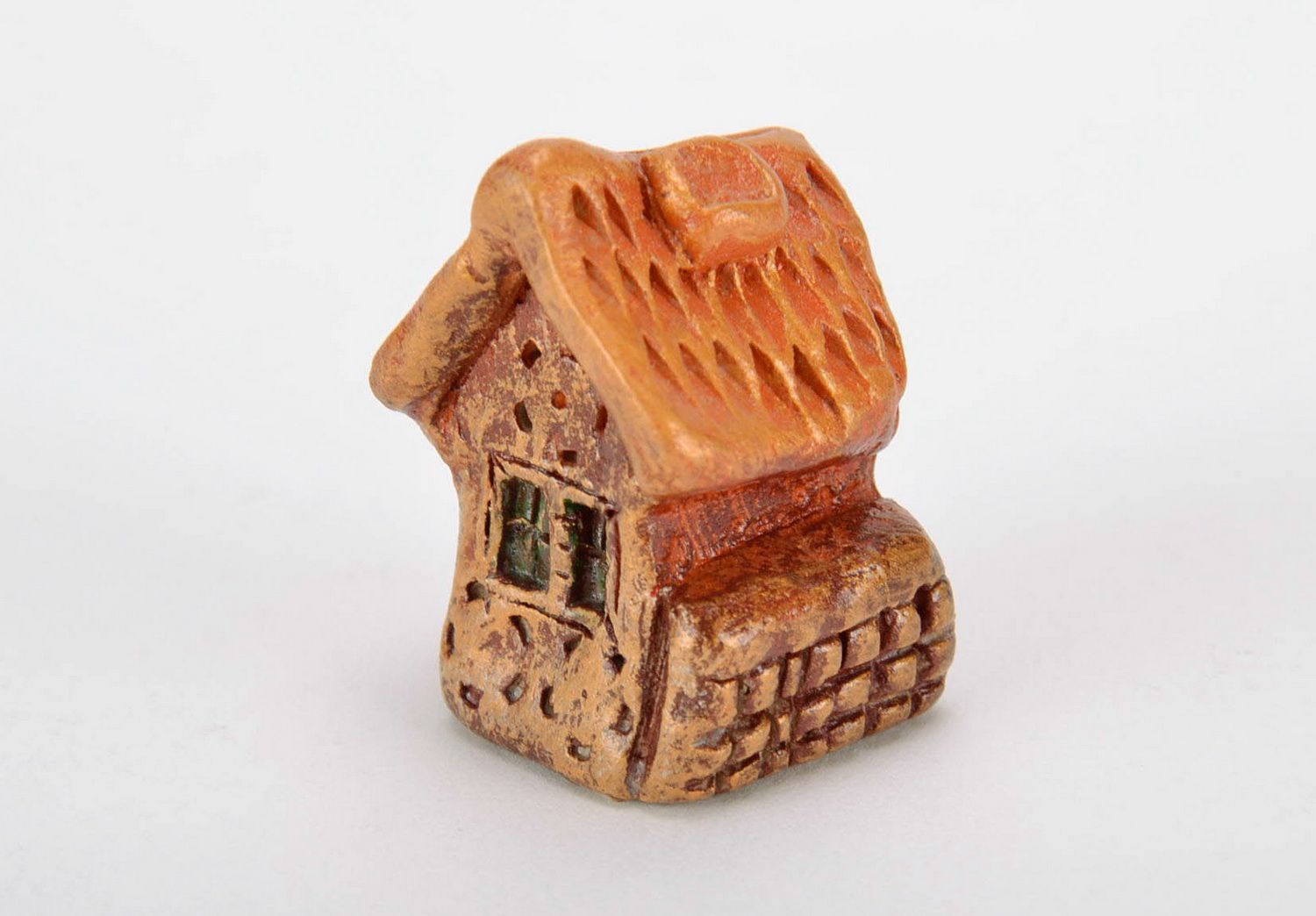 Figurine céramique faite main Maison avec toit orange photo 3