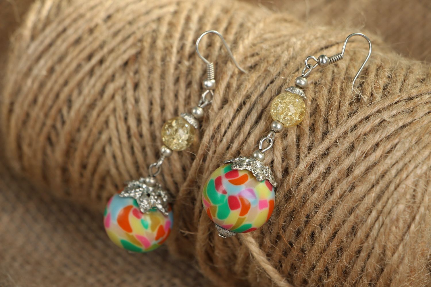 Long earrings made of polymer clay photo 3
