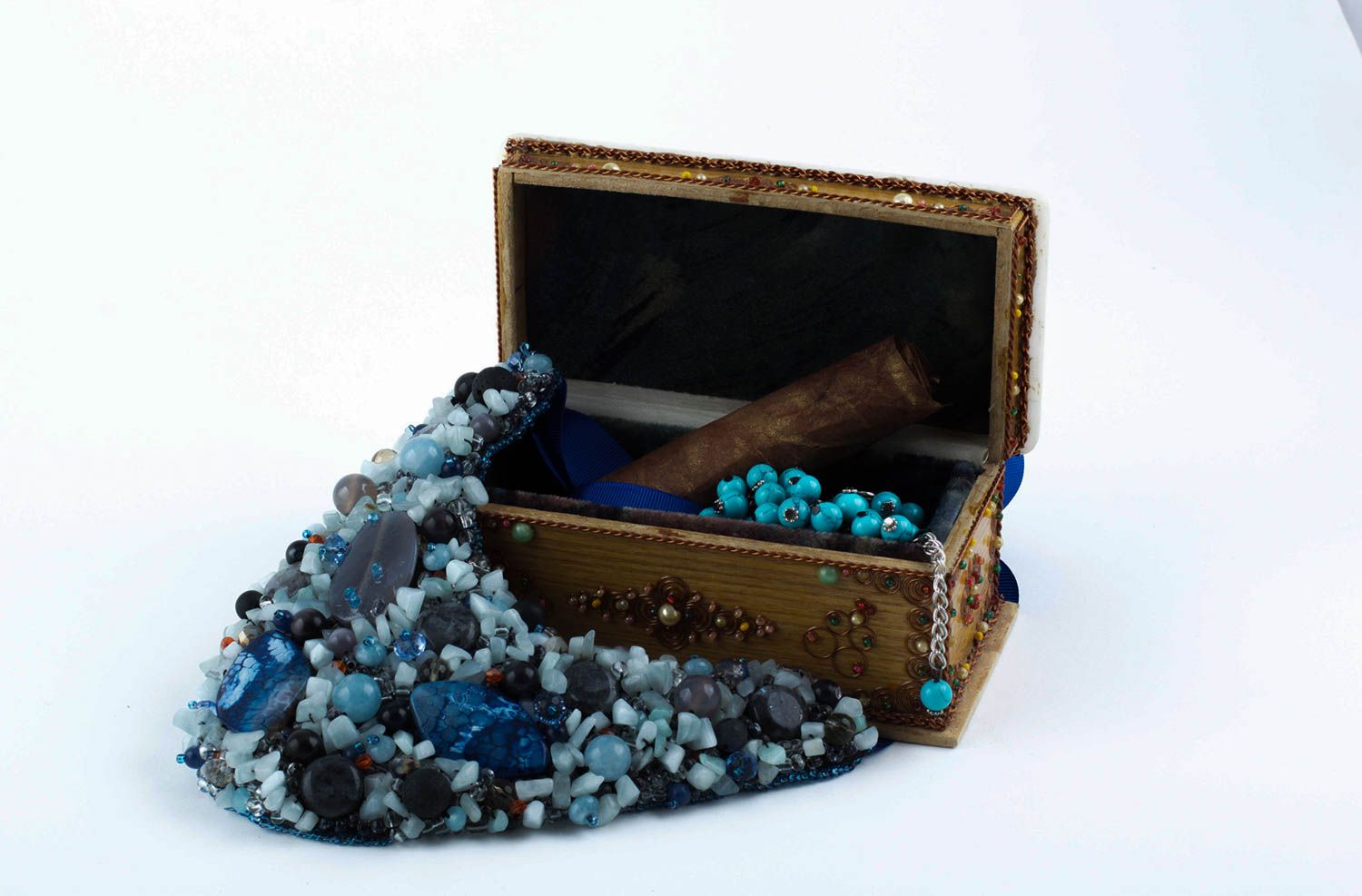 Collier plastron Accessoire fait main bleu pierres naturelles Cadeau pour femme photo 1