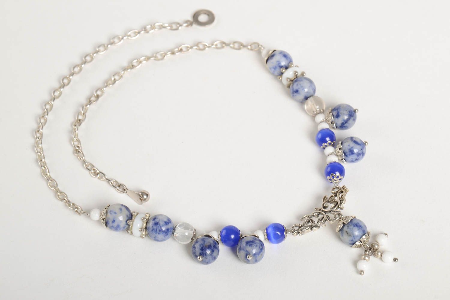 Handmade elegant blue necklace unusual stylish necklace designer jewelry photo 4