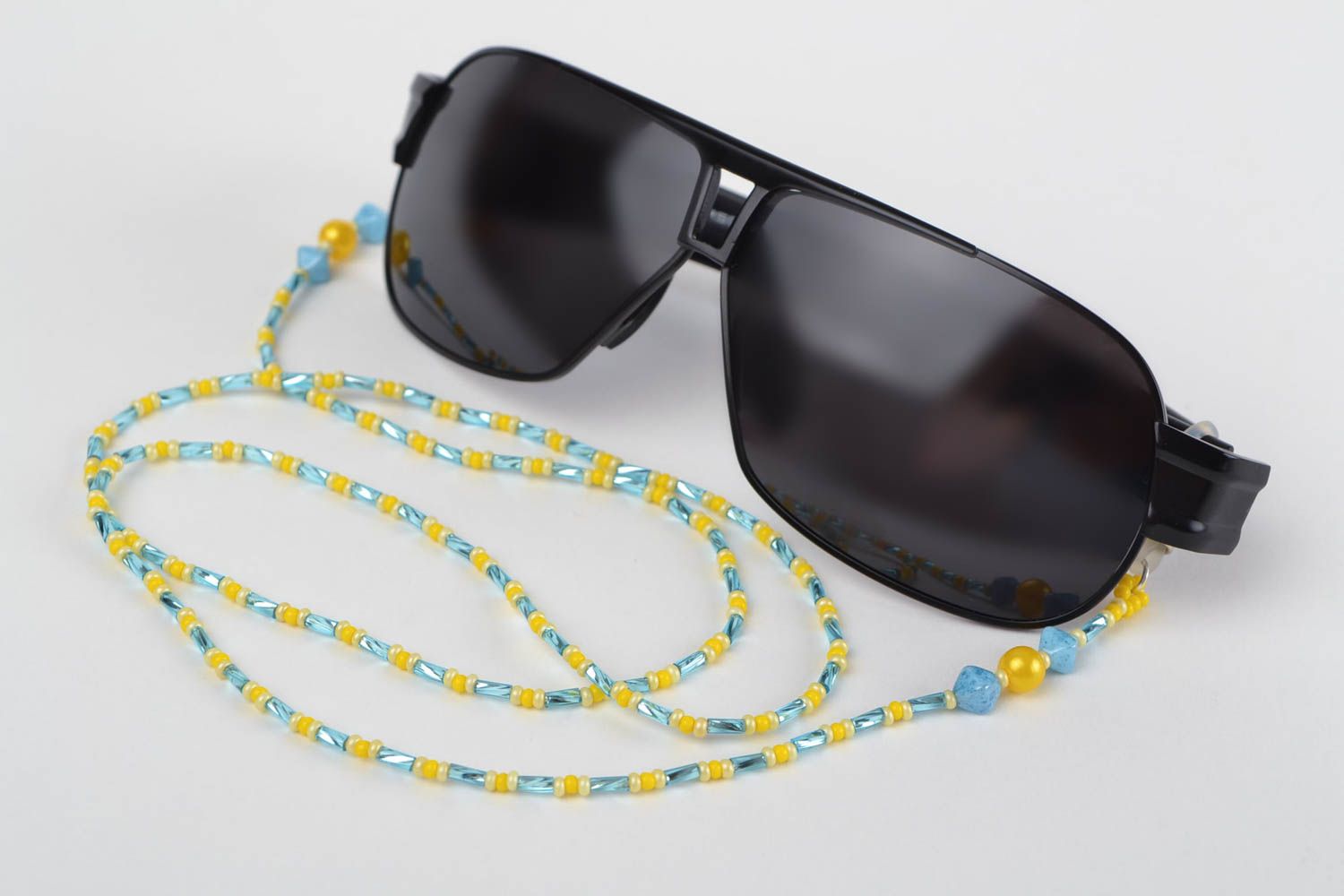 Chaine pour lunettes fait main Cordon lunettes bleu jaune design Cadeau femme photo 1