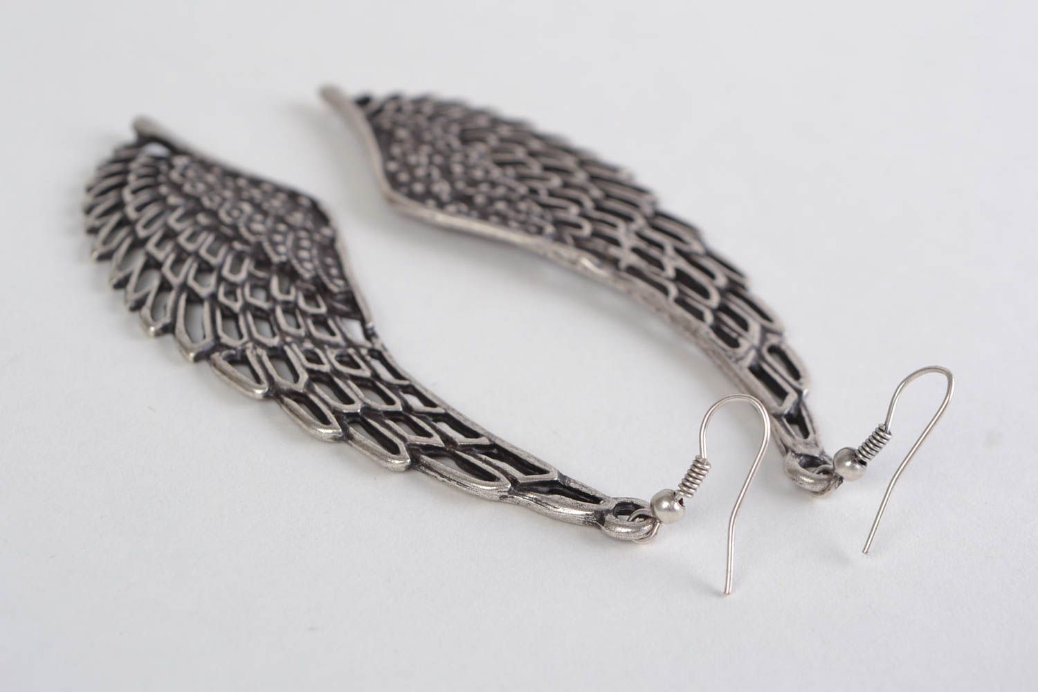 Handmade designer long dangling earrings Wings cast of metal alloy for women photo 5