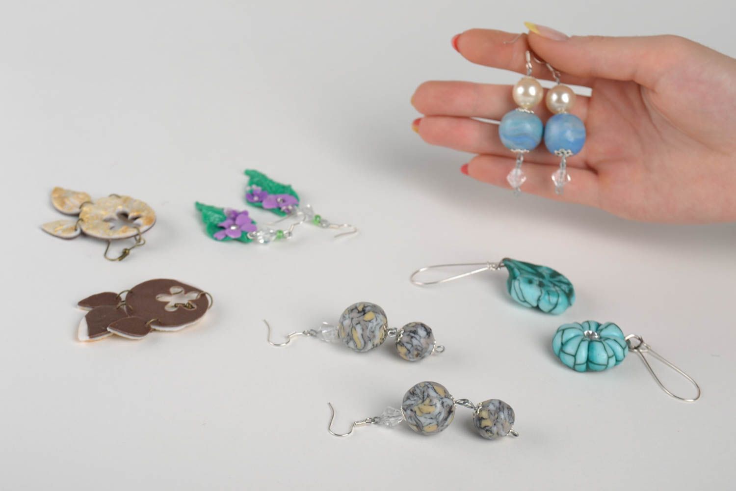 Handmade jewelry set 5 pairs of designer earrings polymer clay cool earrings photo 5