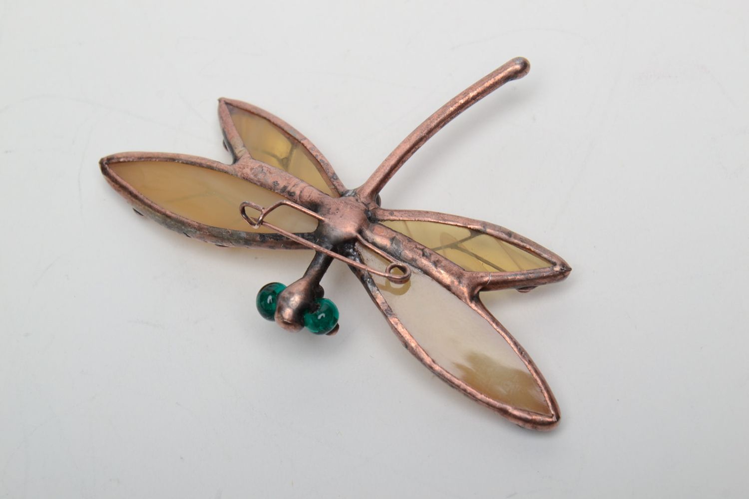 Handmade stained glass brooch in the shape of dragonfly photo 4