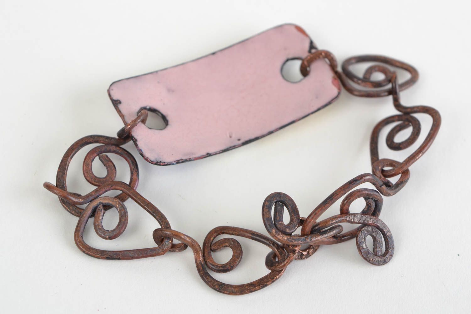 Bracelet fait main en cuivre et émaux rectangulaire technique wire wrap photo 4