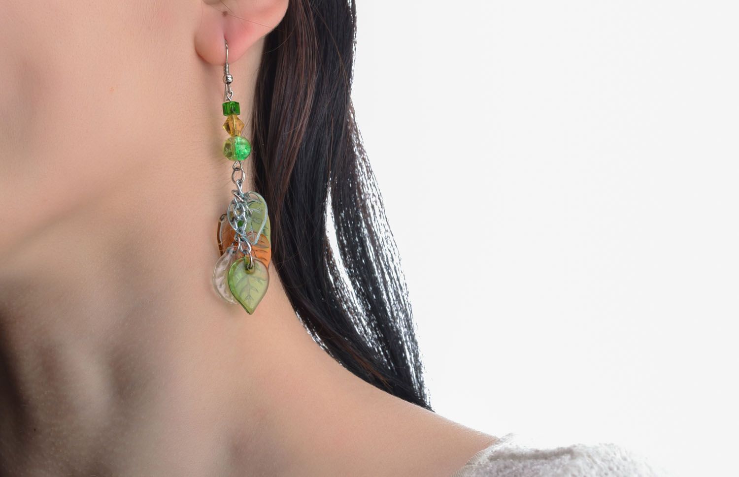 Glass earrings Leaves photo 5