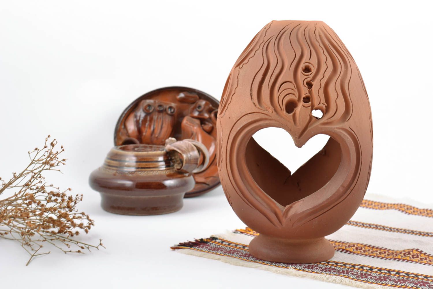 Handmade unusual design decorative clay vase in the shape of egg average size photo 1