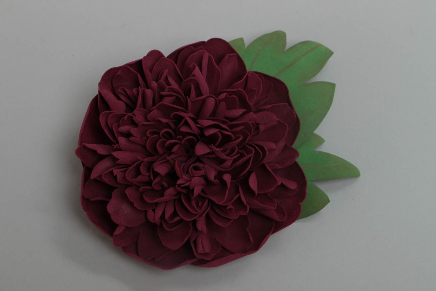 Large volume handmade designer textile foamiran flower brooch Peony photo 2